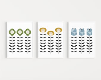 Set of Prints, Wall Art Set, Mid Century Modern, Wall Art Prints, Nordic Print Set, Folk Wall Art, Print Set, Nordic Wall Art, Mid Century