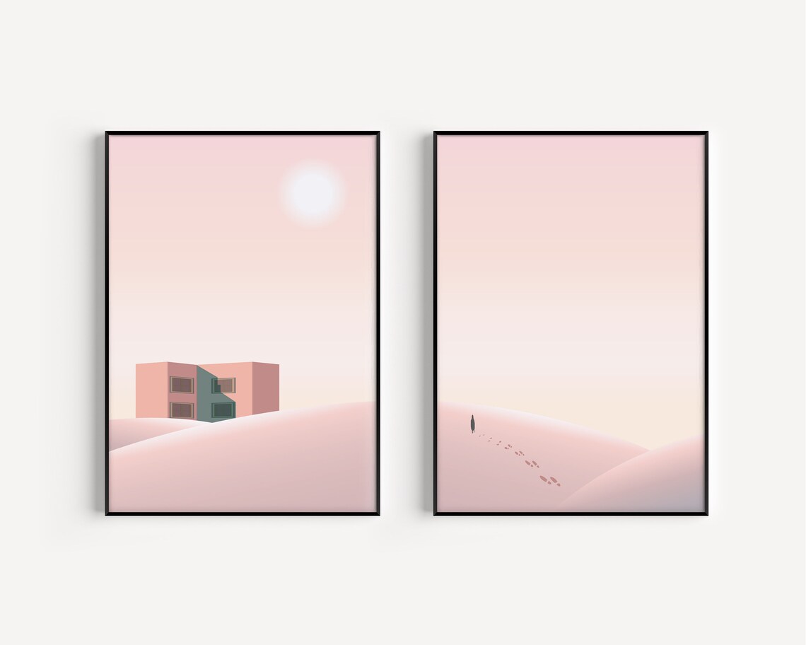 Wall Art Set Pink Prints Pink Wall Art Set of Pink Prints Etsy UK