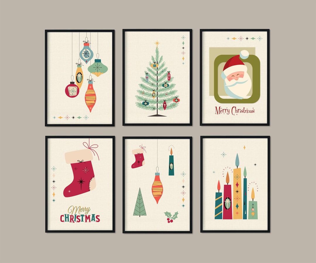 Set of Prints, Christmas Prints, Mid Century Modern, Print Set, Mid