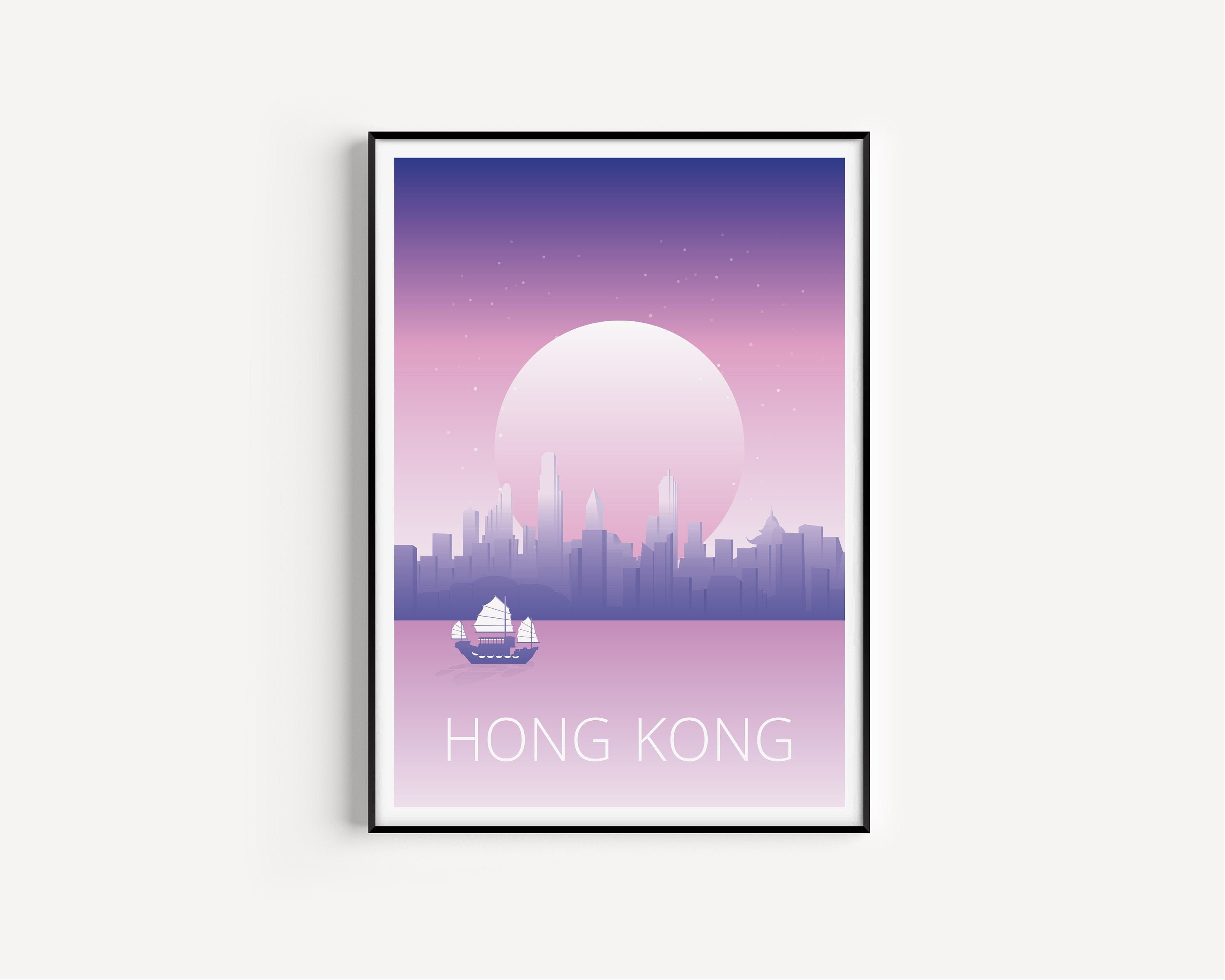 Hong Kong Poster Hong Kong Wall Art Minimalist Travel Print Etsy