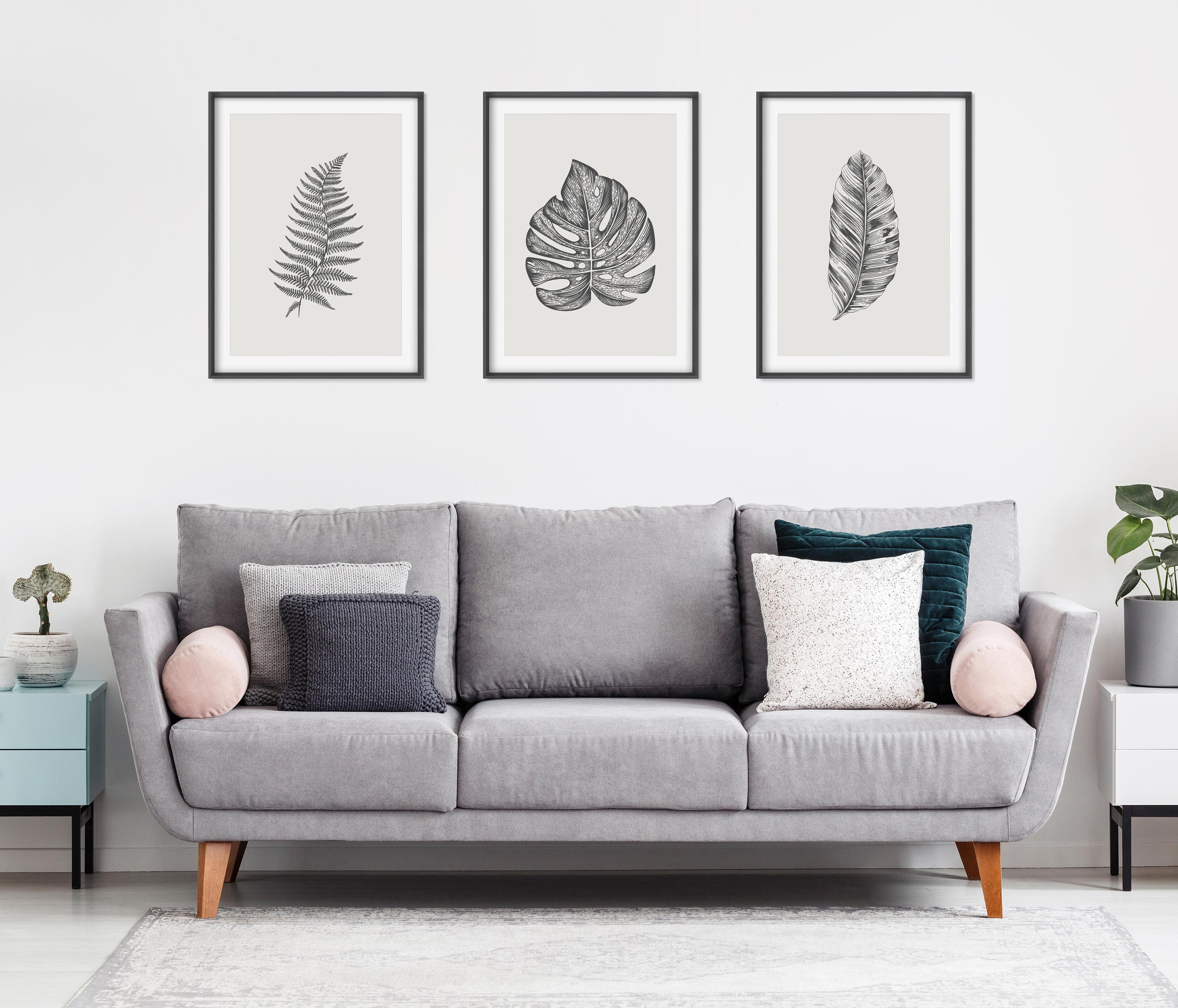 Leaf Print Set, Botanical Print Set, Set of Prints, Monstera Wall Art ...