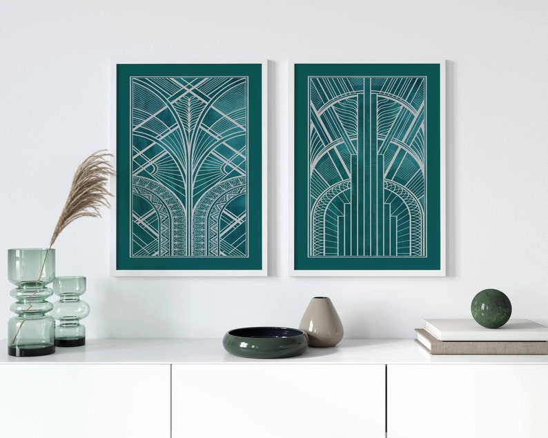 Art Deco Prints Set of Prints Teal Art Deco Art Deco Etsy UK