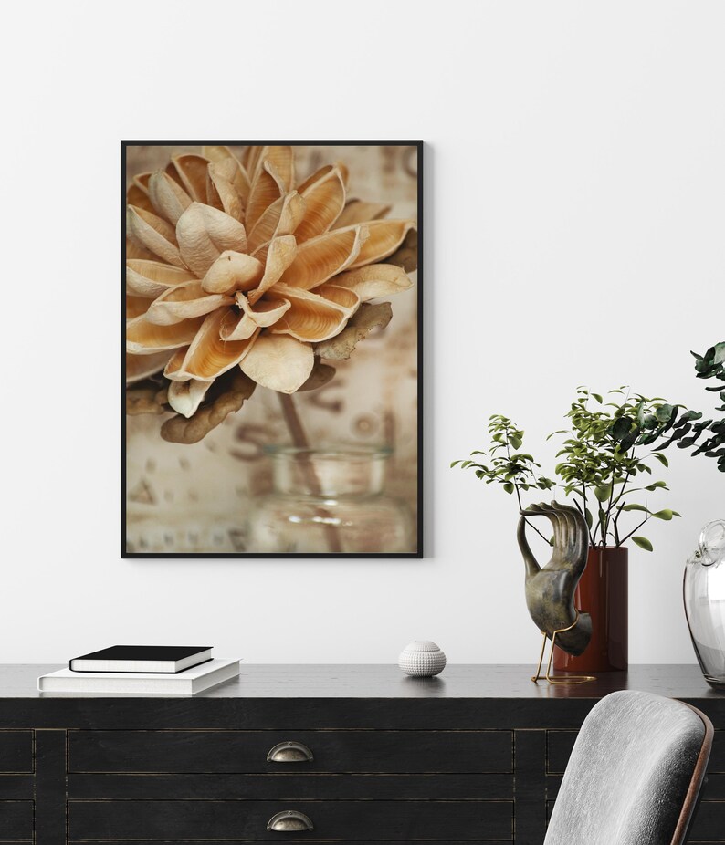 Wall Art Print Flower Print Flower Wall Art Beige Print Etsy UK