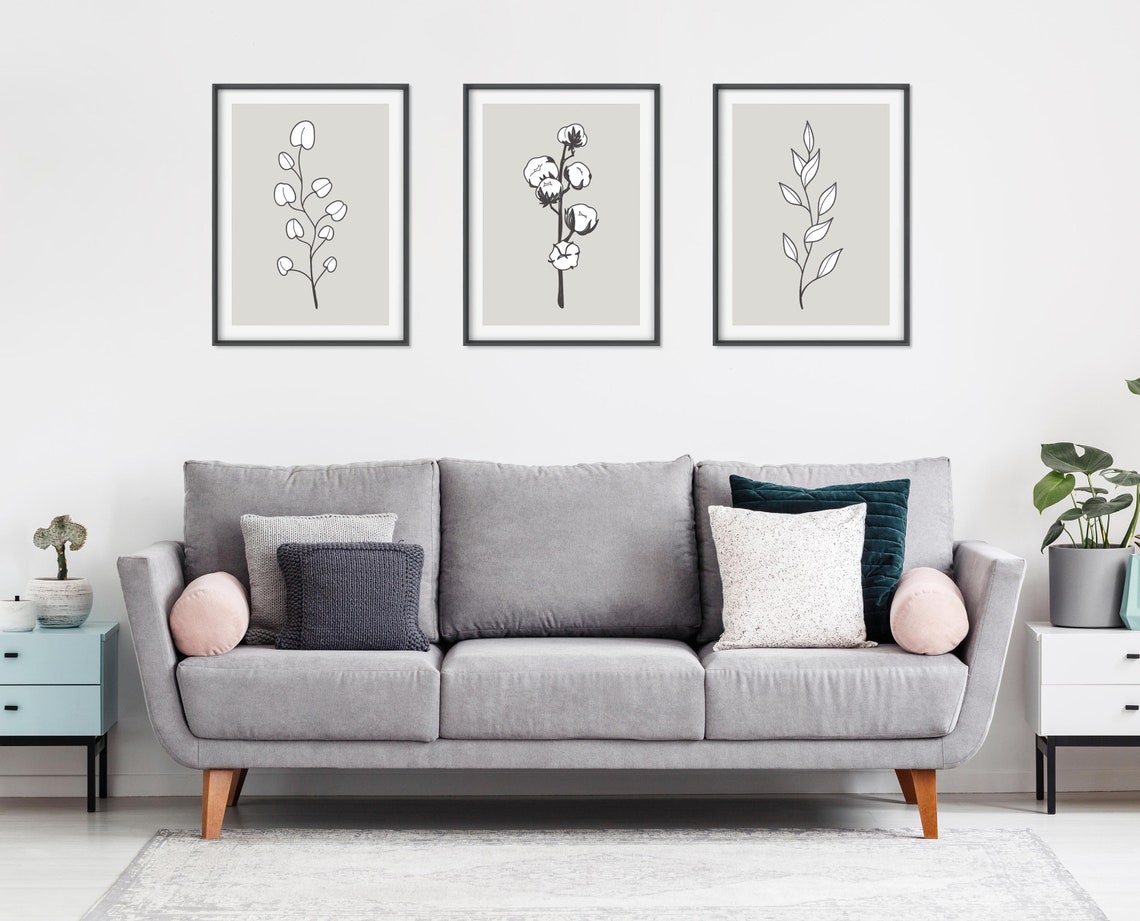 Wall Art Prints Grey Wall Art Botanical Prints Set of Etsy UK