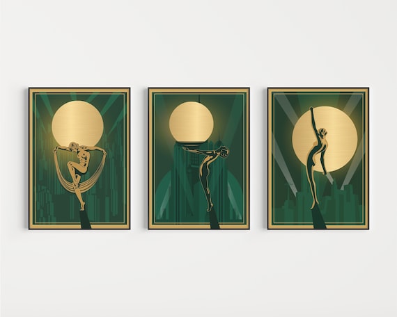 Art Deco prints set van prints groene art deco art deco poster