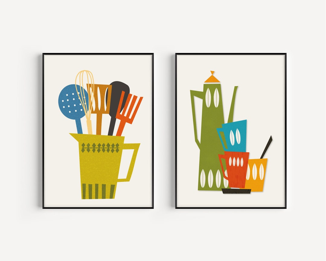 kitchen print set - add style to your kitchen Images... Kitchen Print Set, Mid Century Modern, Set of 2 Prints, Mid Century ...