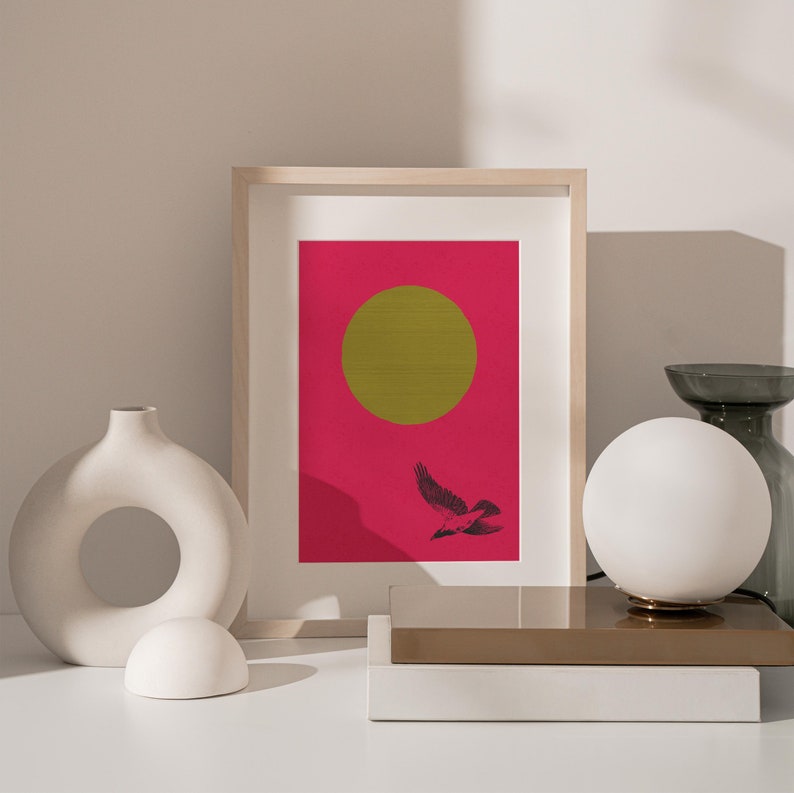 Pink Wall Art Bird Wall Art Hot Pink Prints Bird Print Etsy UK