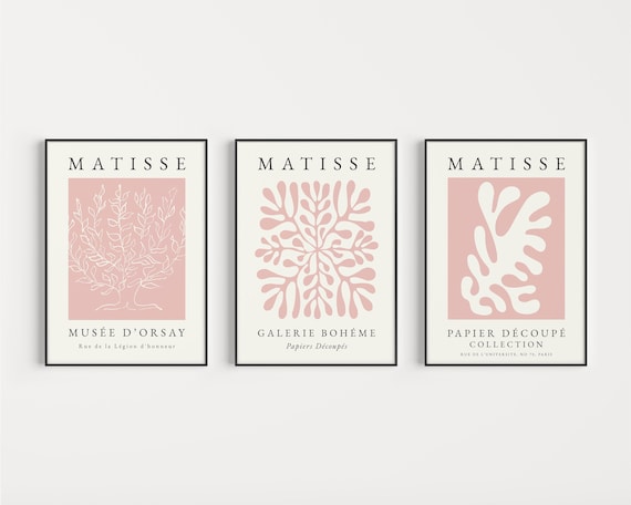 Set of 3 Prints, Pink Prints, Matisse Prints, Pink, Boho Wall Art, Pink Wall Art, Pink Decor, Pink Poster, Matisse Print Set, Wall Art Print