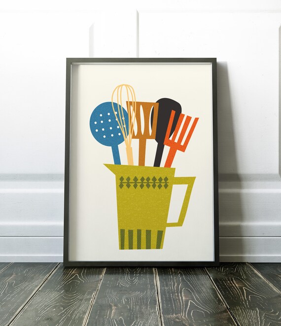 Kitchen Print Mid Century Modern Prints Mid Century Wall Etsy