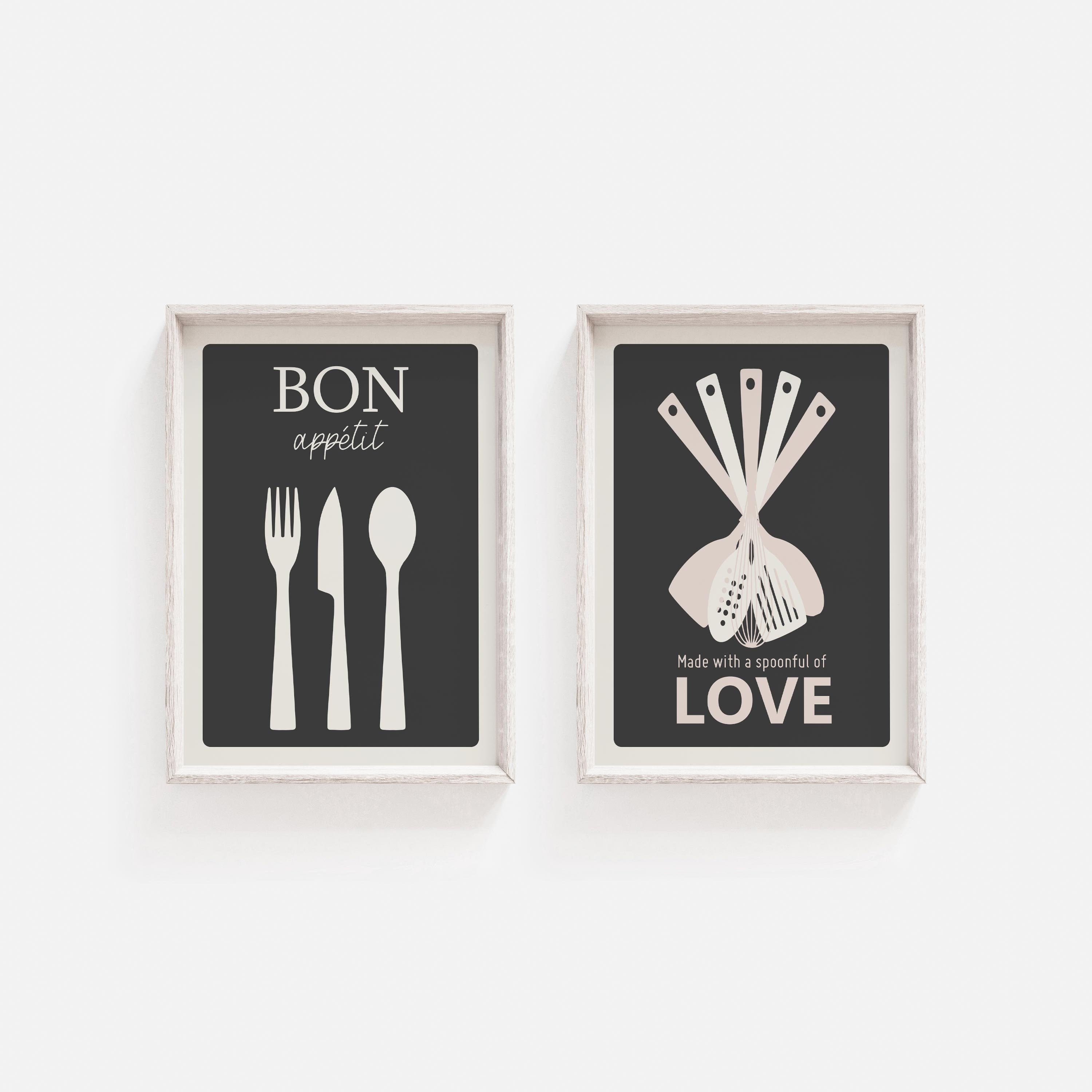 set of 2 bon appetit prints, retro cooking prints,... Kitchen Print Set, Kitchen Wall Art, Bon Appetit Print, Art Print, Wall ...