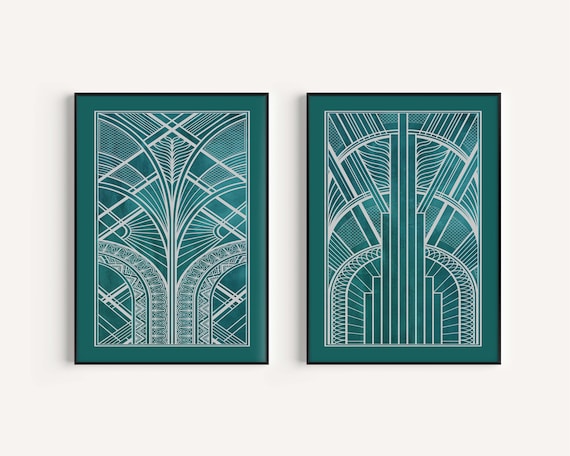 Art Deco Prints, Set of Prints, Teal Art Deco, Art Deco Poster, Art Deco Wall Art, Teal Print, Art Deco Accessories, Wall Art, Art Deco