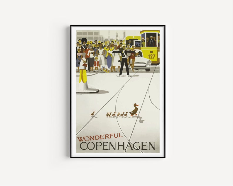 Cartel de Copenhague, Impresión de Copenhague, Impresiones de arte de pared, Cartel de viaje vintage, Impresión de viaje, Copenhague, Arte de pared, Cartel de viaje, Arte, Impresiones imagen 1
