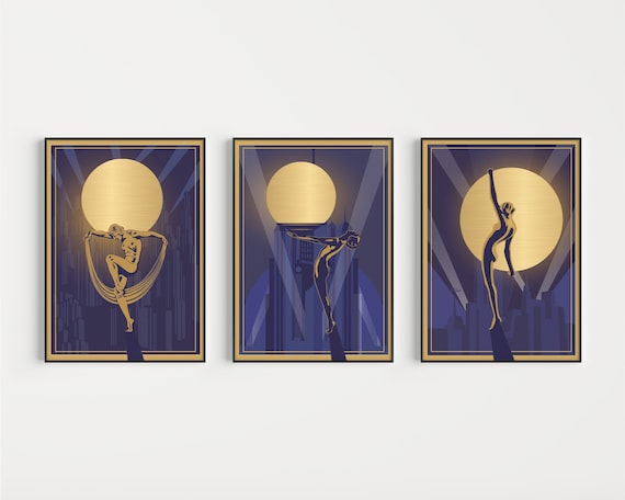 Art Deco Prints, Set of Prints, Blue Art Deco, Art Deco Poster, Art Deco Wall Art, Blue Gold Art Deco, Wall Art Print, Art Deco, Blue Print