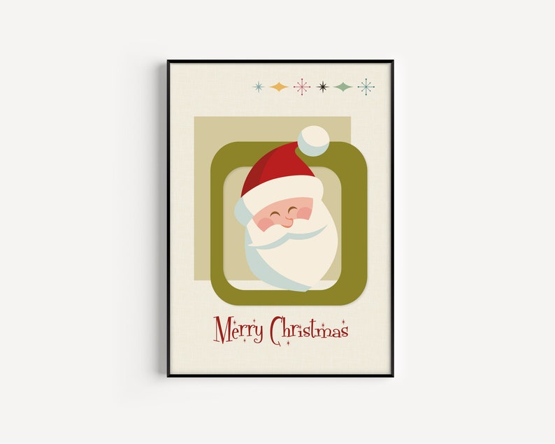 Christmas Print Mid Century Modern Santa Print Mid Century - Etsy UK