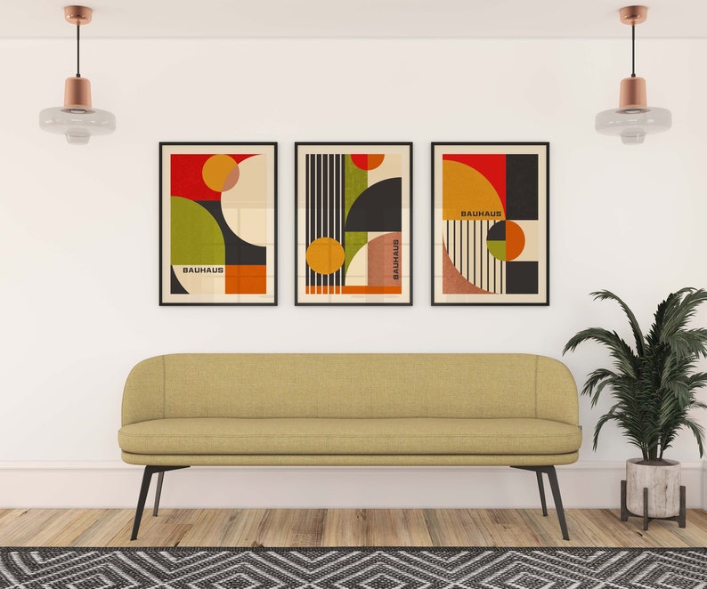 Mid Century Modern Prints, Set of 3 Prints, Bauhaus Prints, Wall Art Print, Bauhaus, Bauhaus Wall Art, Bauhaus Posters, Wall Art Print Set image 3