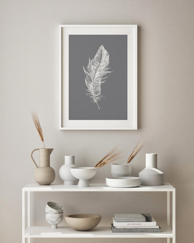 Wall Art Prints Grey Wall Art Feather Prints Set of Prints Etsy