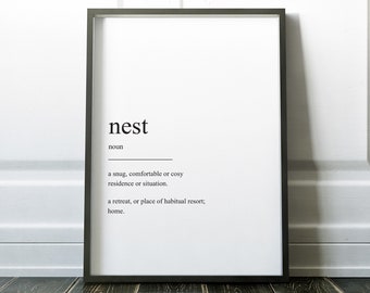 Nest Definition Print, Wall Art Print, Nest, Quote Print, Wall Art, Minimalist Print, Home Print, Family Print, Family Wall Art, Prints