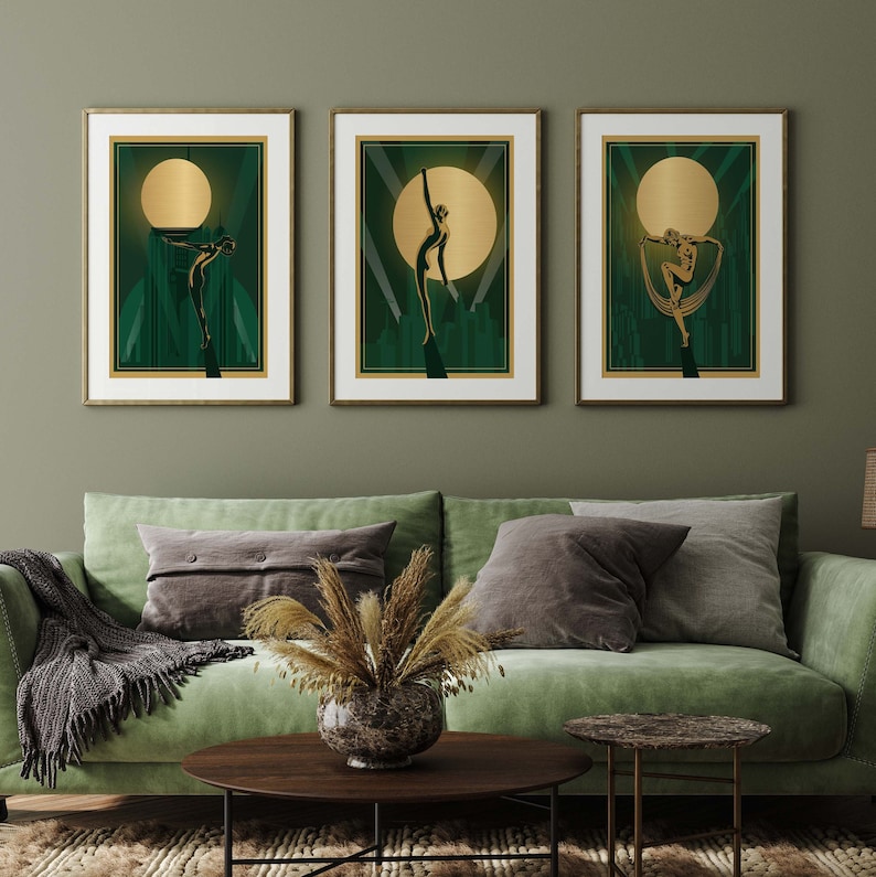 Art Deco Prints Set of Prints Green Art Deco Art Deco Etsy