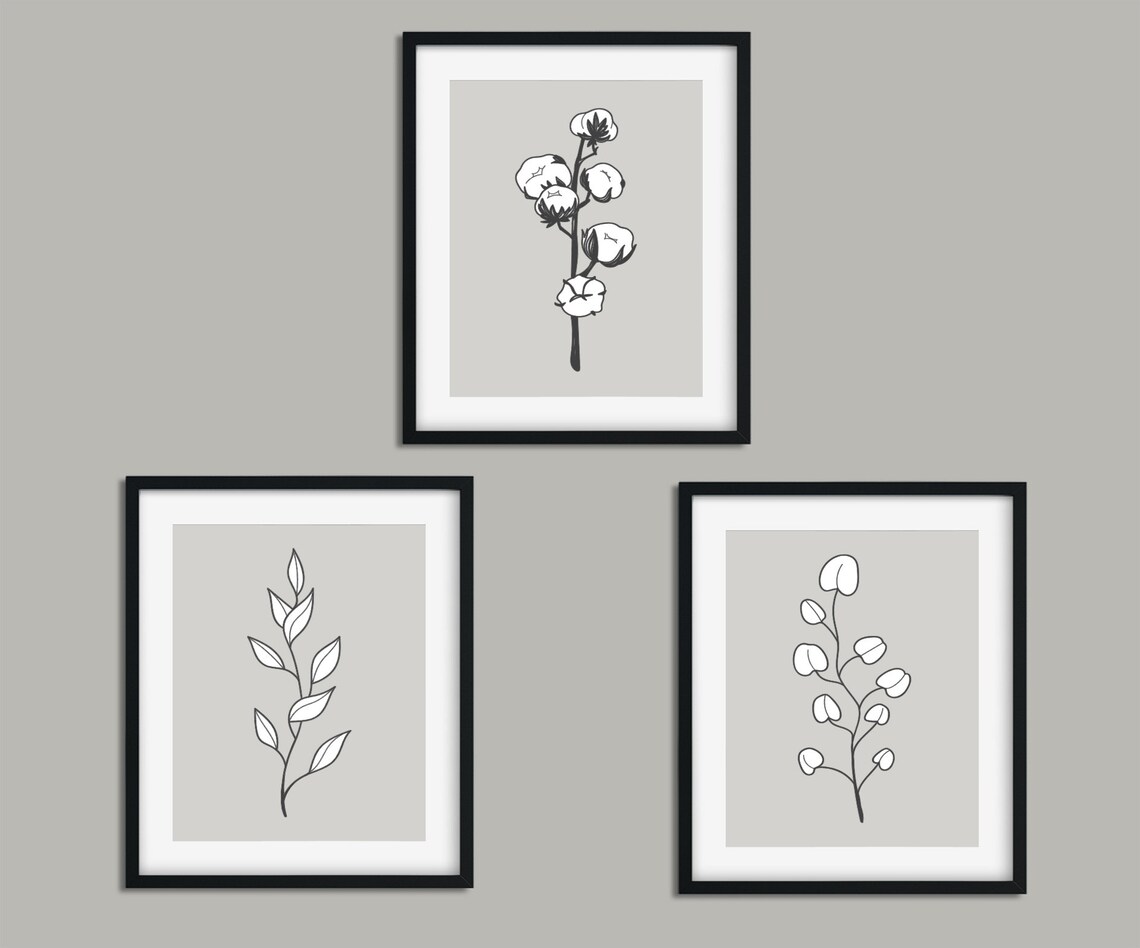 Wall Art Prints Grey Wall Art Botanical Prints Set of Etsy UK