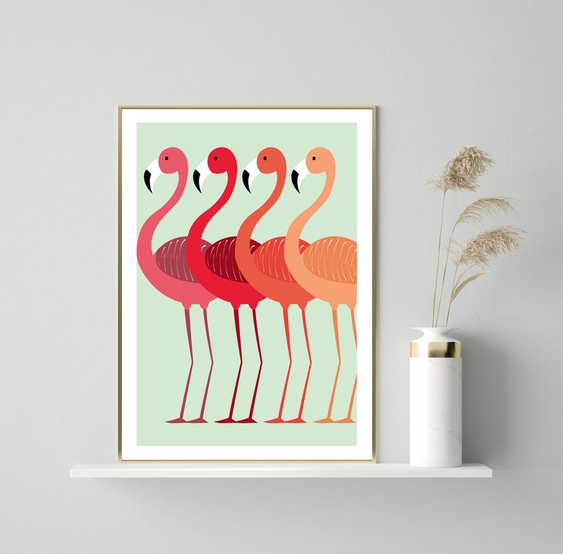 Wall Art Print, Flamingo Print, Flamingo Wall Art, Minimalist Print, Minimalist Art, Scandinavian Print, Wall Art, Flamingo Poster, Prints image 2