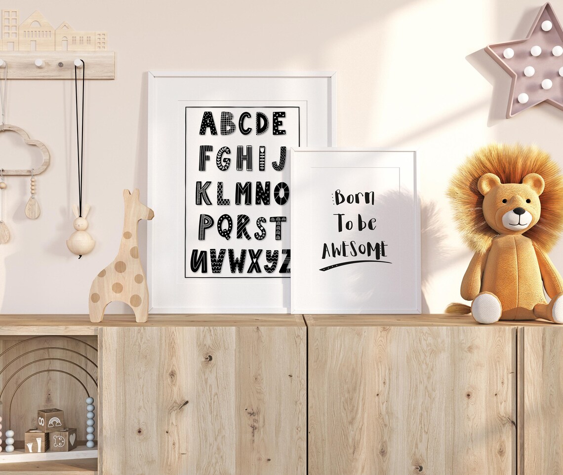 Alphabet Print Nursery Wall Art Nursery Print Black & - Etsy