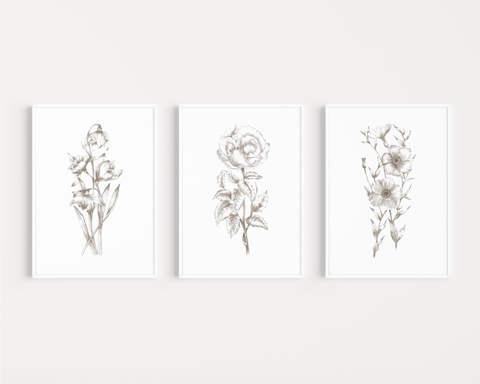 Grey Wall Art Flower Prints Grey Prints Wall Art Set Set - Etsy