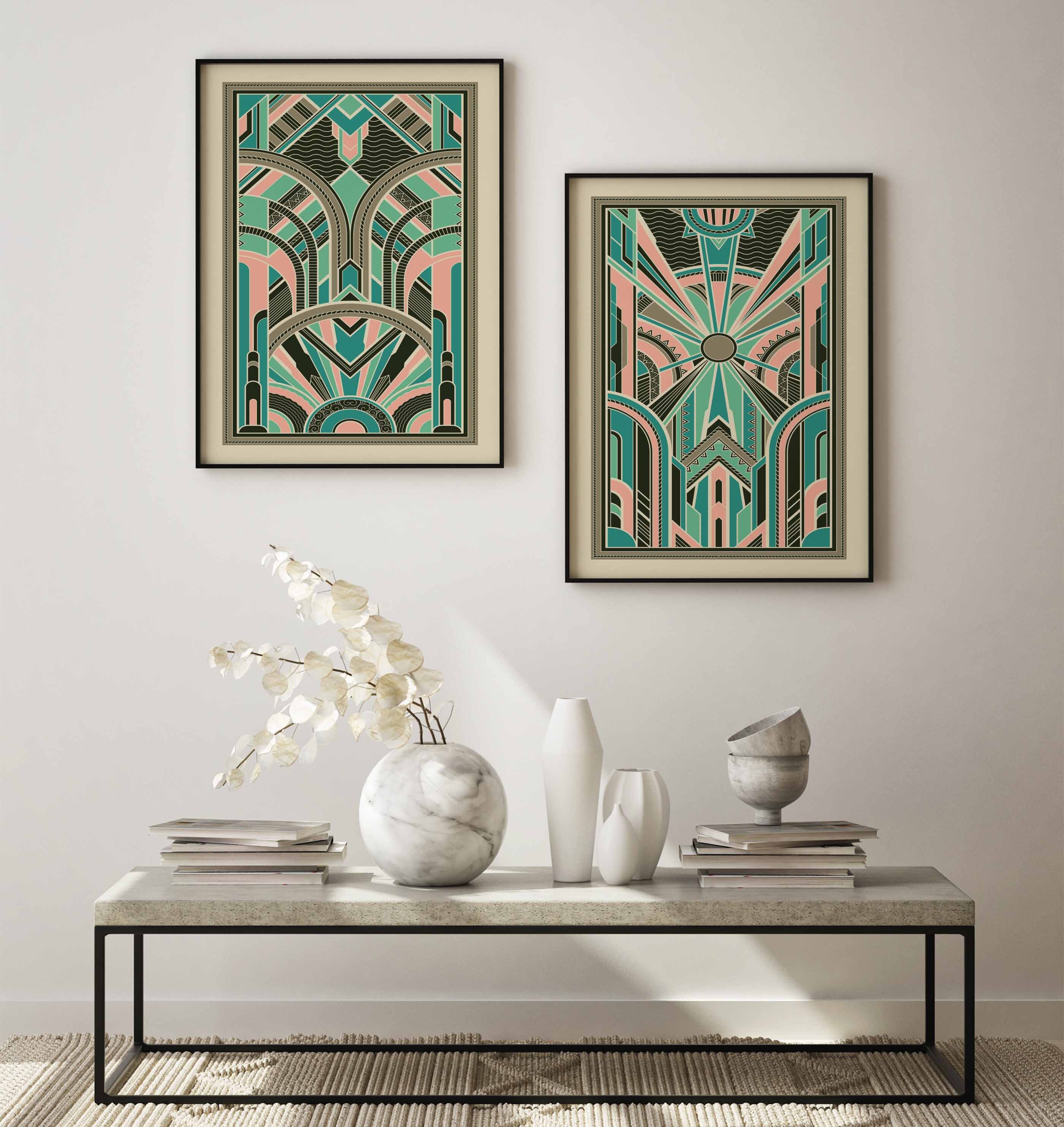 Art Deco Prints Set of Prints Pink Green Art Deco Art Deco Etsy UK