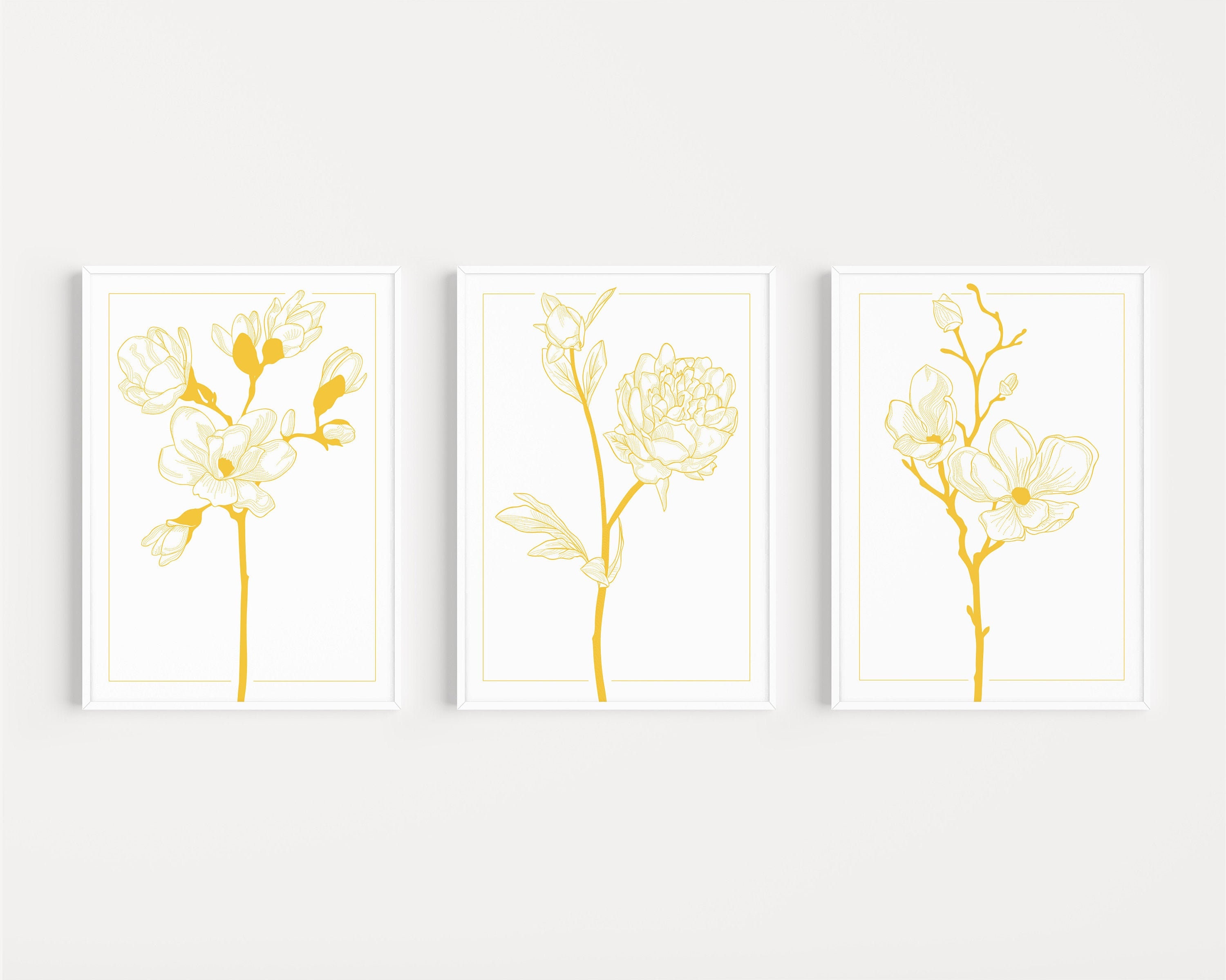 Set of Prints Yellow Print Set Wall Art Set Yellow Prints Etsy