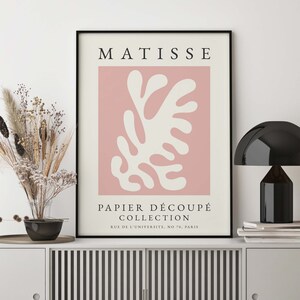 May include: A pink and white art print with the text "MATISSE PAPIER D&Eacute;COUP&Eacute; COLLECTION RUE DE L'UNIVERSIT&Eacute;, NO 70, PARIS".