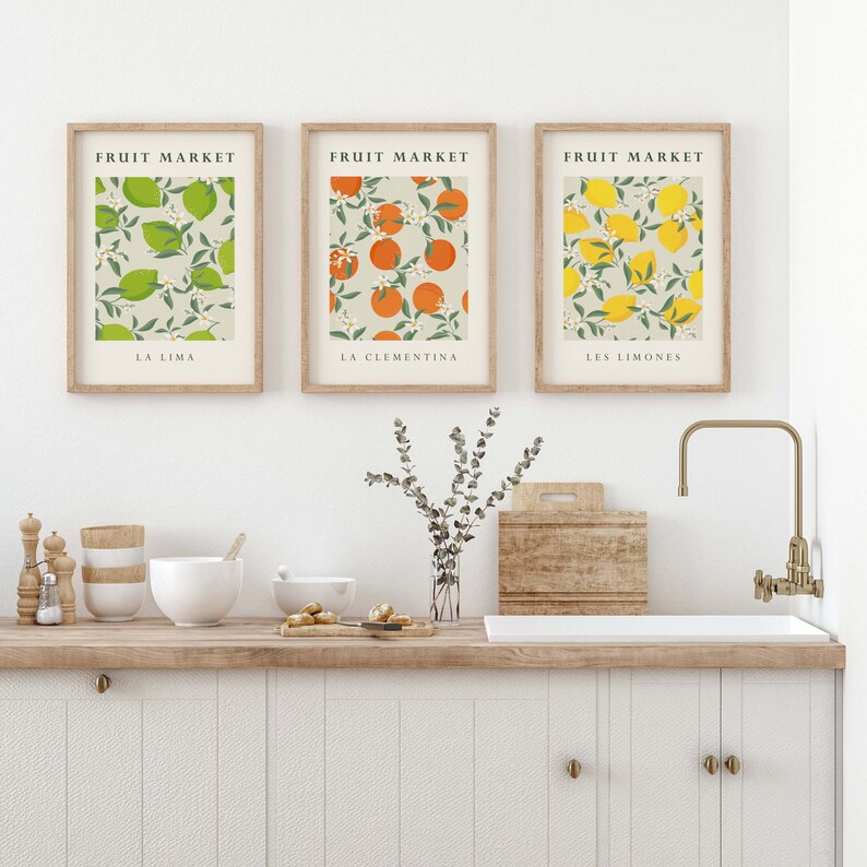 Fruit Print, Set of 3 Prints, Kitchen Print Set, Wall Art, Fruit Market Print, Food Prints, Kitchen Wall Art, Fruit Art Print image 4