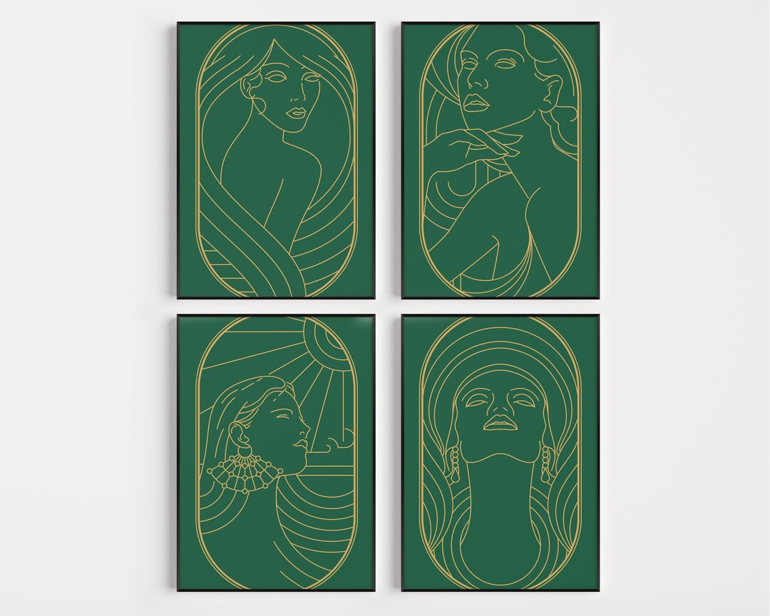 Art Deco, Set of Prints, Art Deco Wall Art, Green Print, Art Deco