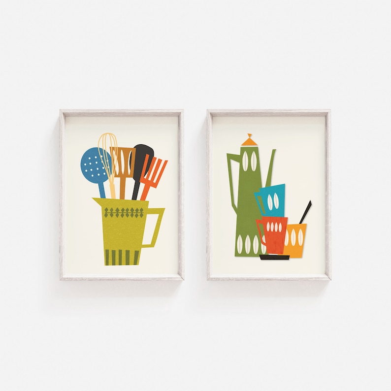Kitchen Print Set Mid Century Modern Set of Prints Prints - Etsy Australia