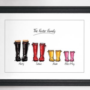 Custom family print gift Personalised Family print Custom Friend Art Wellies print Personalised gift art Wall art Home decor Wellington boot image 1