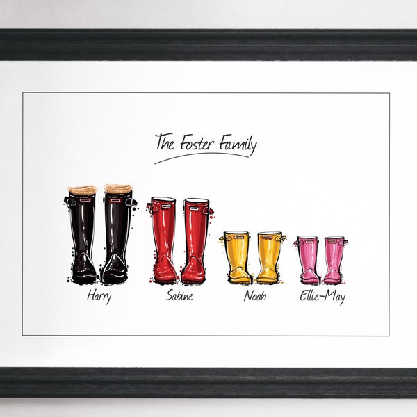 Custom family print gift Personalised Family print Custom Friend Art Wellies print Personalised gift art Wall art Home decor Wellington boot