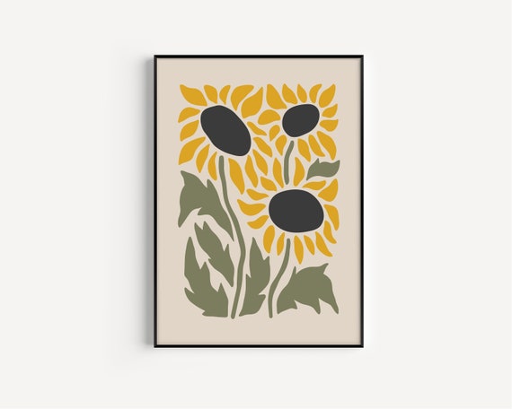 Sunflower Print,  Flower Print, Yellow Print, Minimalist, Wall Art Print, Sunflower Gift, Floral Print, Green, Sunflower, Flower Art Print