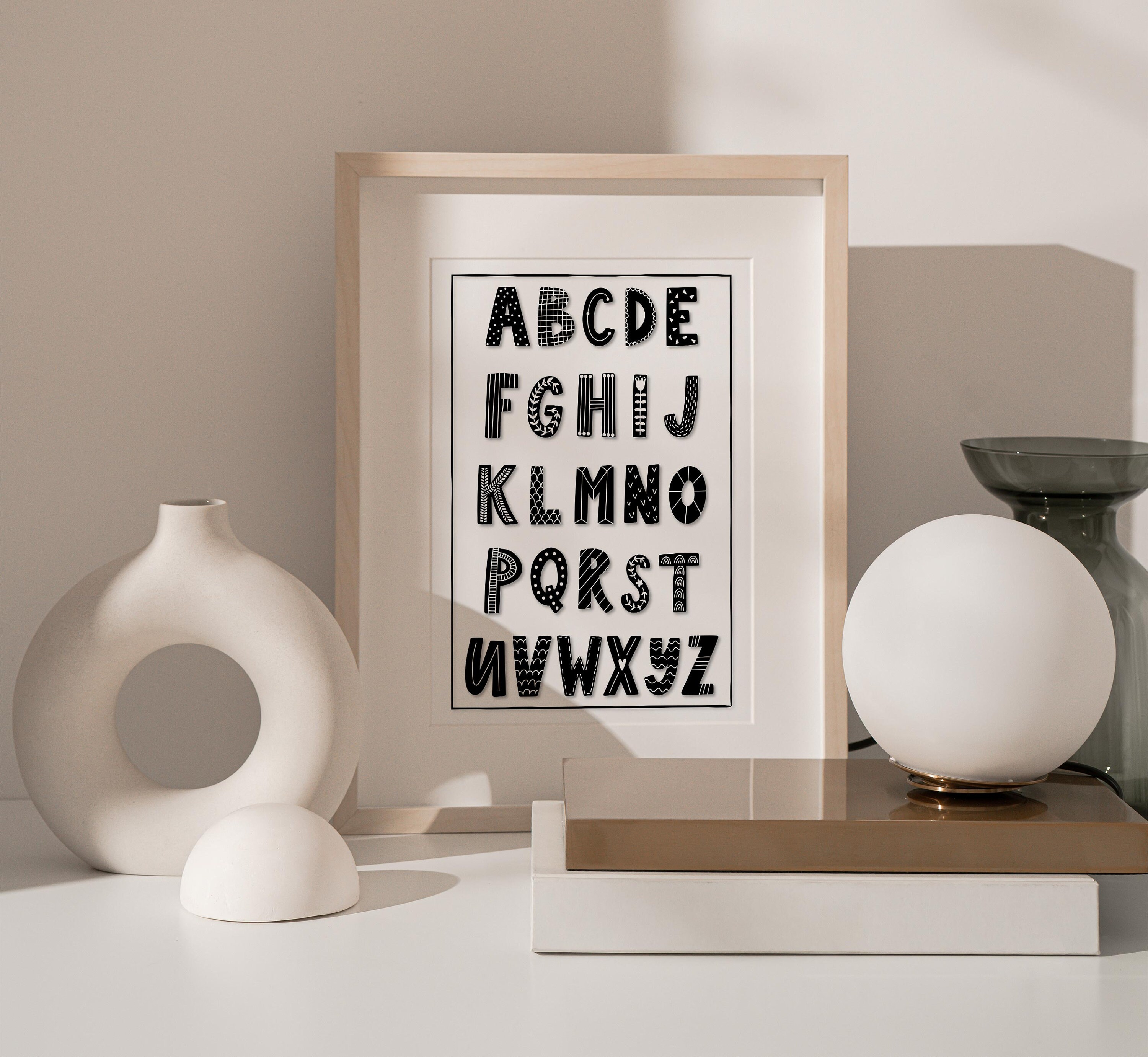 Alphabet Print Nursery Wall Art Nursery Print Black & | Etsy