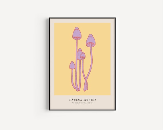 Mushroom Print, Yellow Print, Mycena Print, Mushroom Poster, Yellow Art Print, Fungi Print, Wall Art Print, Mycena Mushroom, Trippy Print