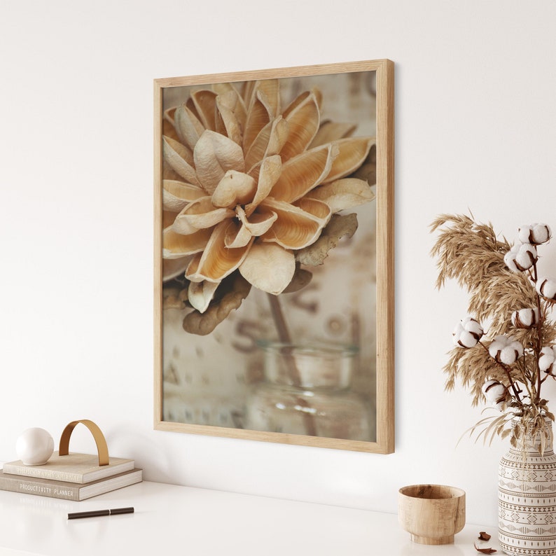 Wall Art Print Flower Print Flower Wall Art Beige Print Etsy UK