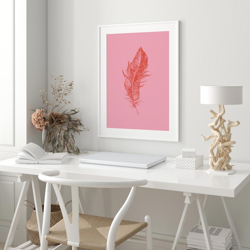Set of Prints Pink Art Prints Pink Print Set Feather Etsy UK