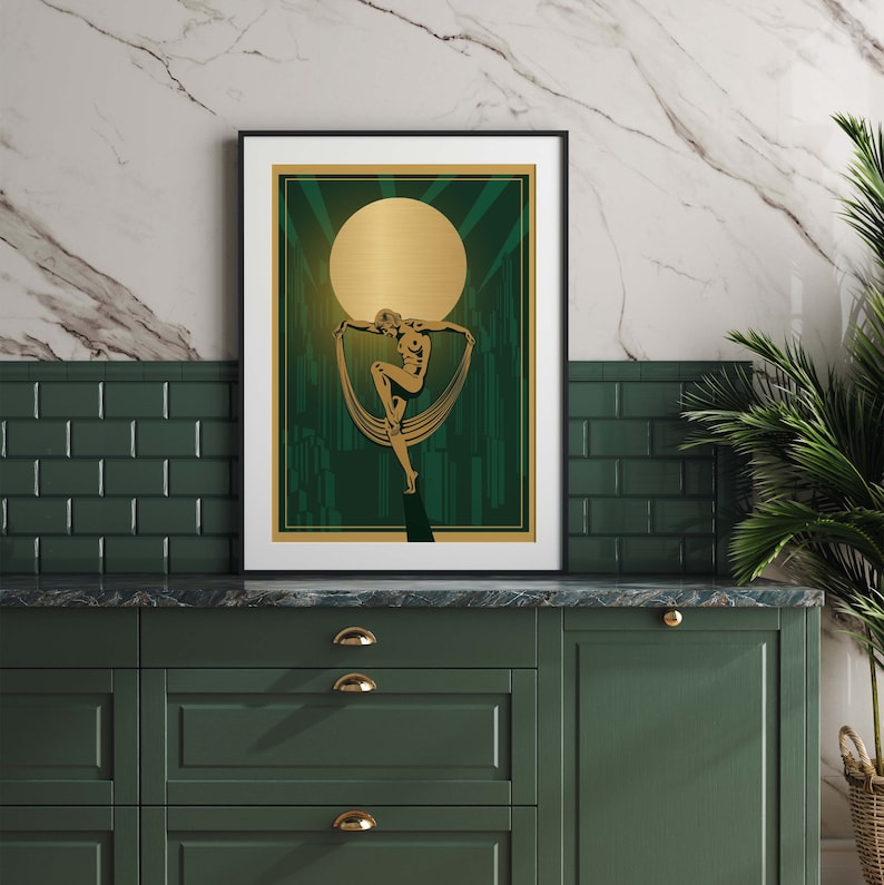 Art Deco Prints, Set of 3 Prints, Green Art Deco, Art Deco Poster, Art