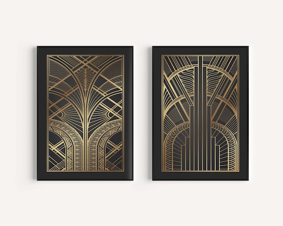 Art Deco Prints, Set of 2 Prints, Black Gold Art Deco, Art Deco Poster, Art Deco Wall Art, Black Gold Prints, Art Deco Accessories, Wall Art