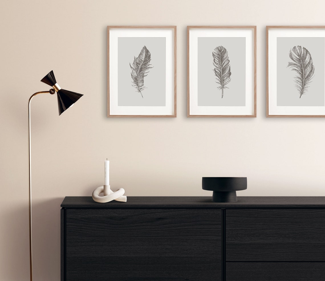 Feather Prints Set of Prints Grey Wall Art Grey Prints - Etsy UK