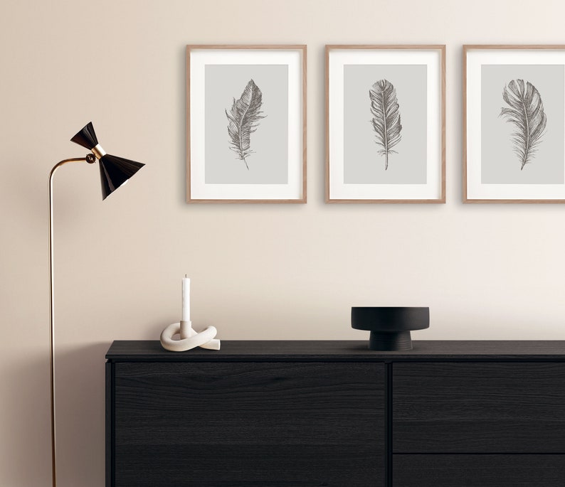 Feather Prints Set of Prints Grey Wall Art Grey Prints Etsy UK