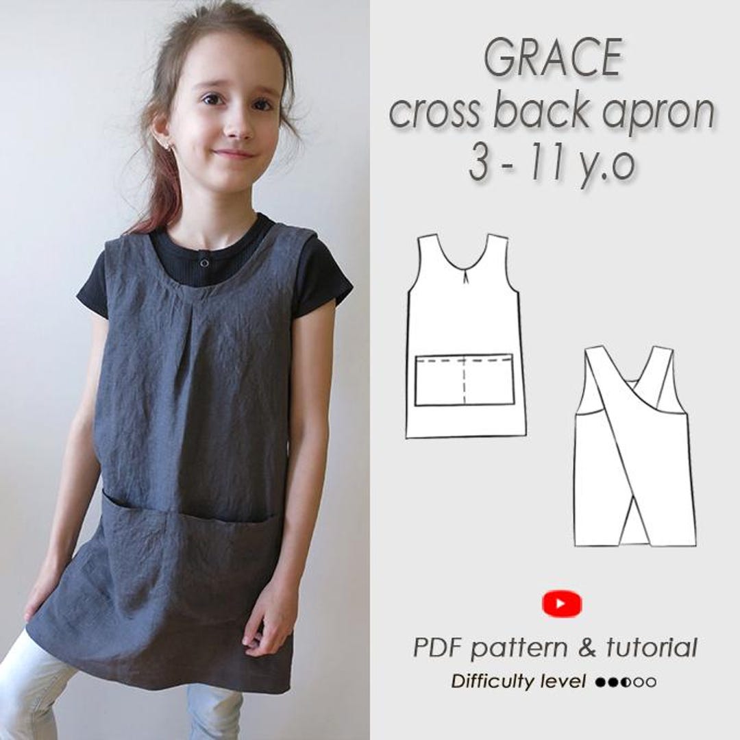 puffin kid's apron pdf sewing pattern (4 sizes) - etsy... Apron Sewing Pattern PDF 3 - 11 Years Old/ Japanese Pinafore With ...