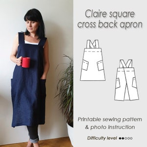 Easy to sew/ Square Cross back Apron Sewing Pattern PDF/ Easy pattern/ Japanese pinafore Pattern PDF/ Sewing/ Digital Download/ CLAIRE