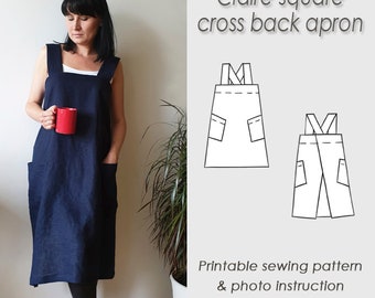 Easy to sew/ Square Cross back Apron Sewing Pattern PDF/ Easy pattern/ Japanese pinafore Pattern PDF/ Sewing/ Digital Download/ CLAIRE