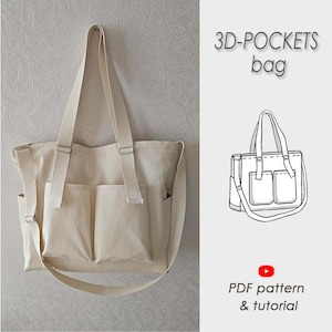 Tasche mit Taschen Schnittmuster/ Canvas Crossbody Schulter Reißverschluss Tasche Schnittmuster PDF/SHANNON