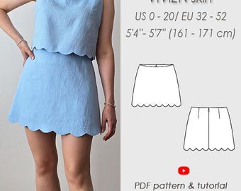 Mini skirt Sewing Pattern PDF/ A line scallop skirt/ Flared skirt Digital printable/ Height II 5'4'' - 5'7''/ 161 - 171 cm/ VIVIEN skirt