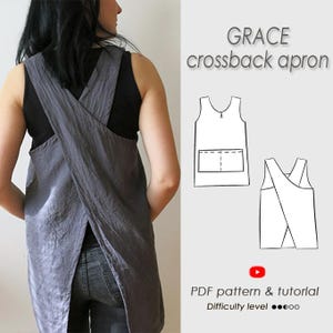 Japanisches Schürzen-Schnittmuster mit gekreuztem Rücken (PDF) / Anfängerfreundliches Schürzen-Schürzen-Schürzen-Schürzen-Schnittmuster (Größen S–3XL) / GRACE
