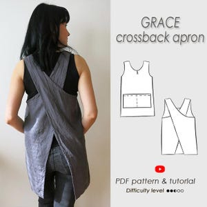 Japanese Cross Back Apron Pattern PDF/Beginner Friendly Crossback Sewing Pinafore S - 3XL sizes/ GRACE